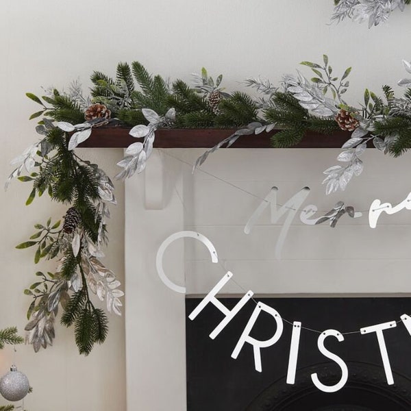 Silver Christmas Foliage Garland, Rustic Christmas Garlands, Christmas Decorations, Mantelpiece and Fireplace Decoration