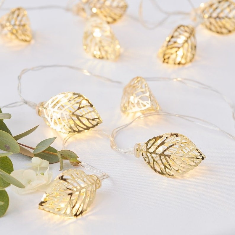 Gold Leaf String Lights as Gold theme Winter Wedding Table Decorations