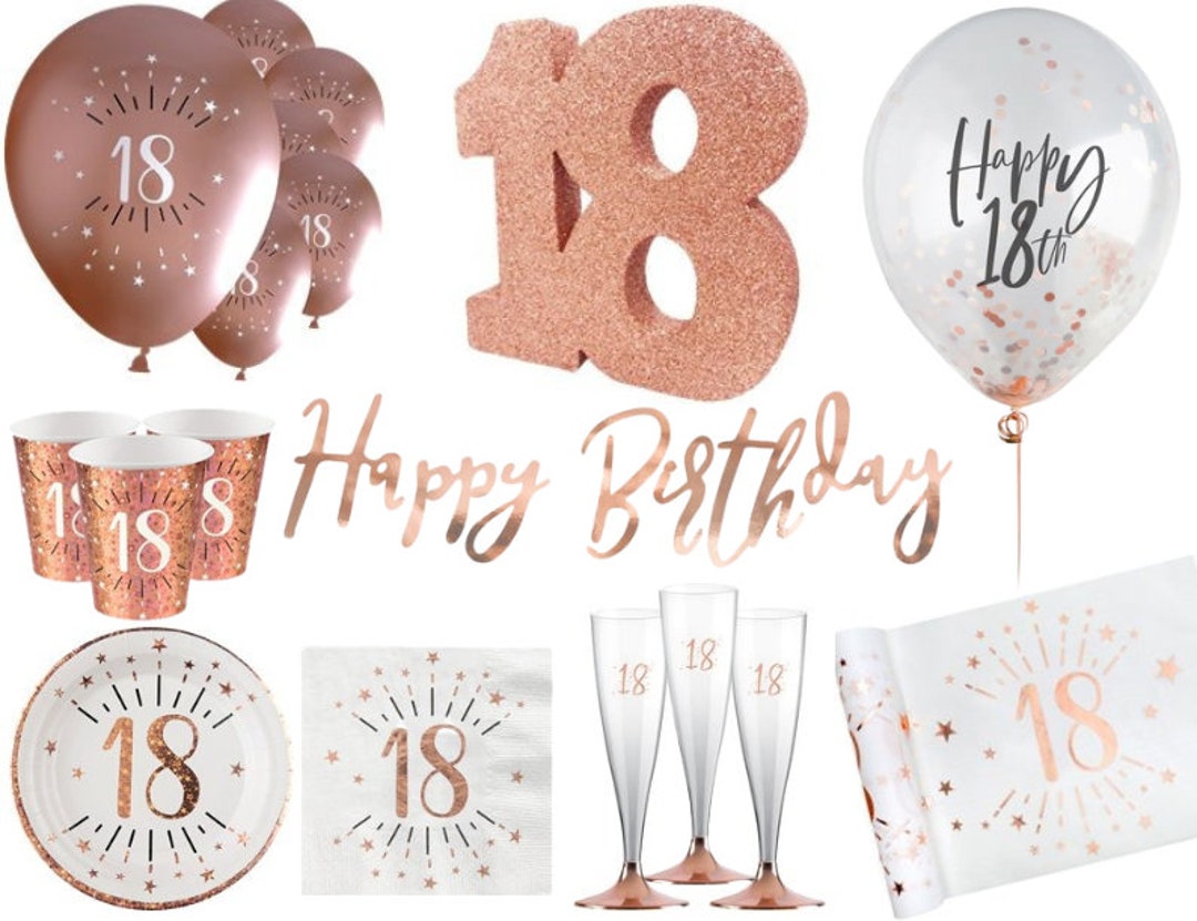 Rose Gold 18th Birthday Decorations, 18th Party Tableware, Rose Gold