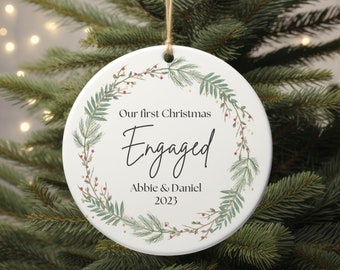 Personalised Engaged Christmas Baubles, Custom Holiday Ornament, Personalized Christmas Decoration, Xmas Baubles, Engagement Gifts