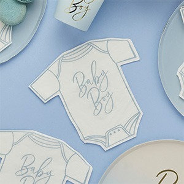 16 Blue Gold Baby Boy Baby Shower Party Napkins, Gender Reveal Party Decorations