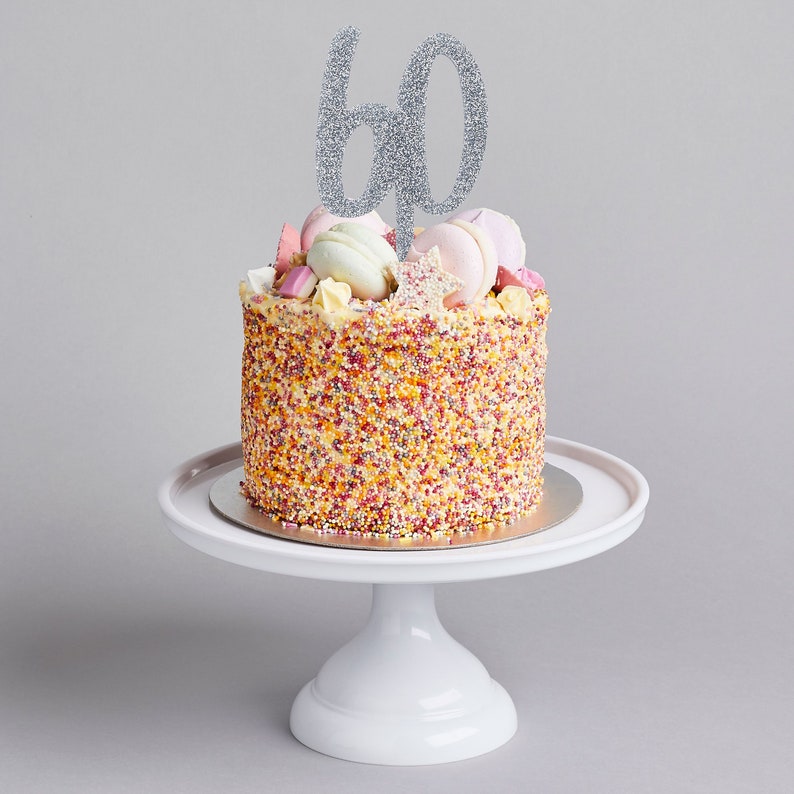 Silver Glitter Party Cake Topper Silver Glitter 60th Birthday Cake Topper Silver Birthday Cake Topper Silver Cake Decorations