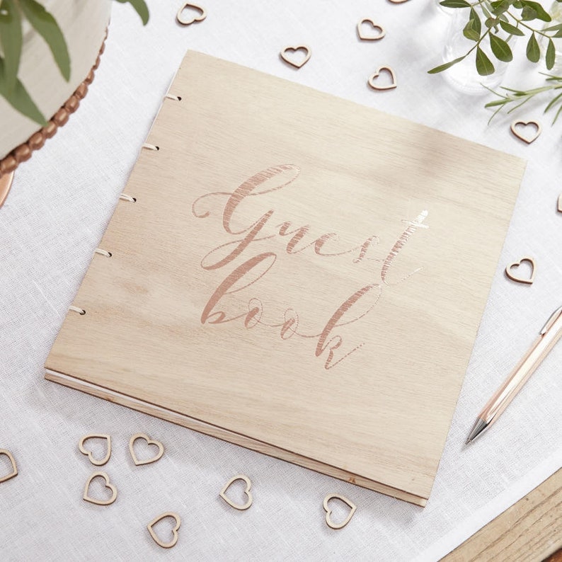 Rose Gold Wooden Guest Book Wedding Guest Book Party Guest Etsy Rose Gold Wooden Guest Book Wedding Guest Book Party Guest Etsy