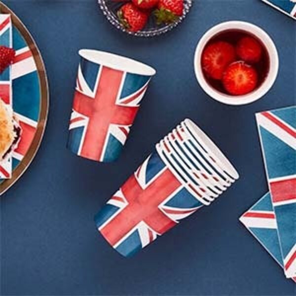 8 Union Jack Paper Cups, Coronation Street Party Cups, Union Jack Street Party Table Decorations,