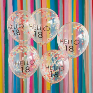 5 Rainbow Confetti 18th Birthday Balloons, Eighteenth Birthday Balloons, Birthday Party Balloons, Birthday Party Decoration, 18th Birthday