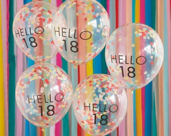 5 Rainbow Confetti 18th Birthday Balloons, Eighteenth Birthday Balloons, Birthday Party Balloons, Birthday Party Decoration, 18th Birthday