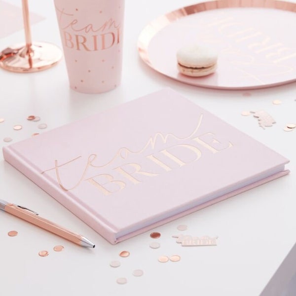 Blush Rose Gold Team Bride Hen Party Guest Book, Bridal Shower Guest Book, Hen Party Advice Book, Bachelorette Party Advice Book