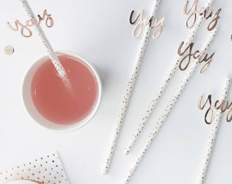 16 Party Straws, Rose Gold Yay Straws, Rose Gold Tableware, Paper Straws, Party Straw, Hen Party Tableware, Bachelorette Party Straws