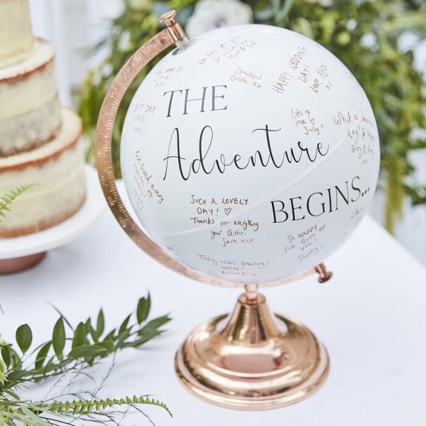 Rose Gold Globe - Gastenboek alternatief, bruiloft gast reizen Globe gastenboek, vrijgezellenfeest bruids gastenboek, baby shower wenspot