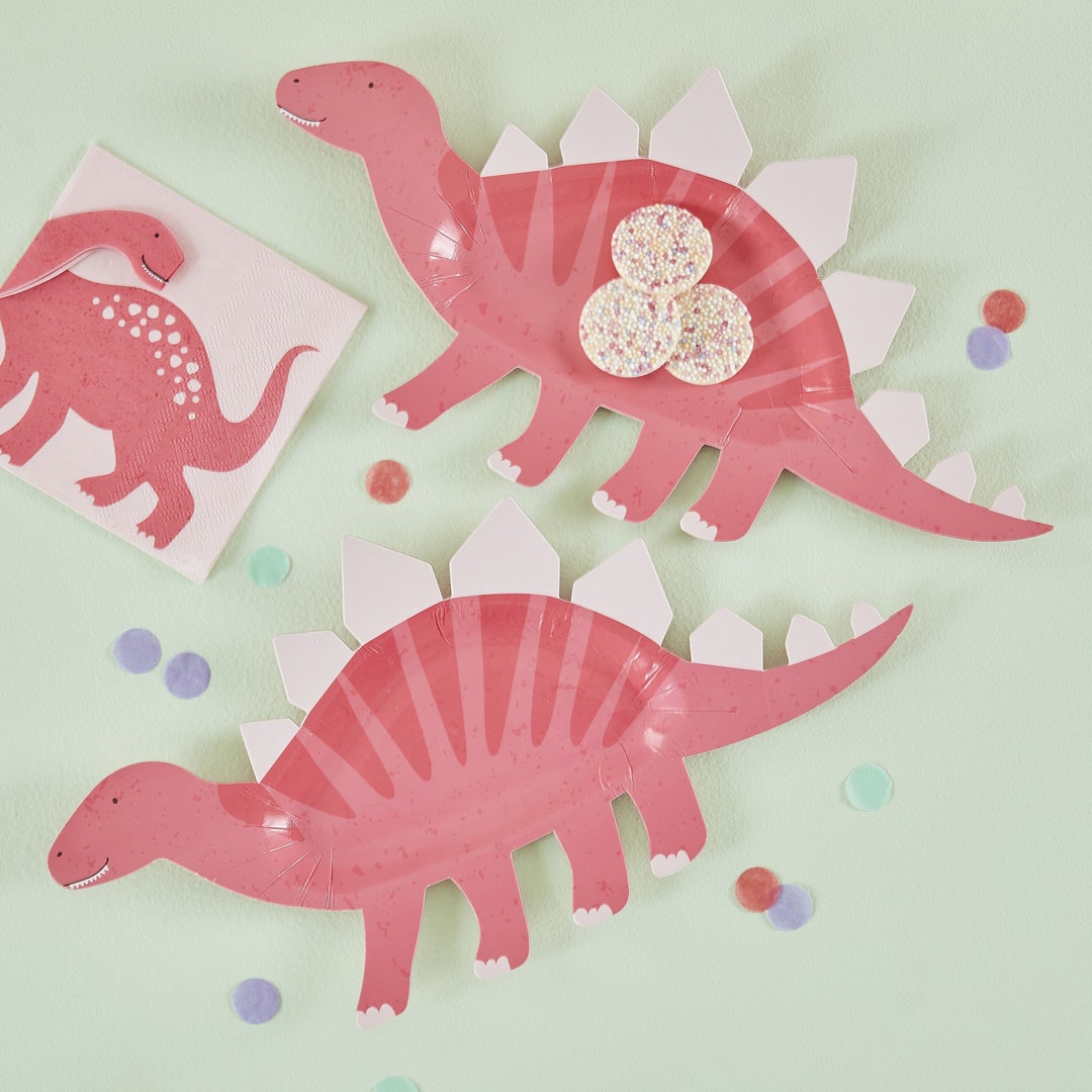 Pink Dinosaur Party Plate, Birthday Party Decorations, Pink Party