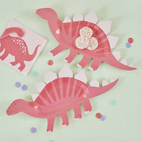 Pink Dinosaur Party Plate, Birthday Party Decorations, Pink Party Plates, Dinosaur Decorations
