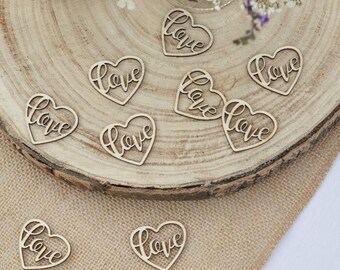 Wooden Love Heart Table Confetti, Wedding Heart Table Confetti, Rustic Wedding Decor, Wooden Wedding Decor