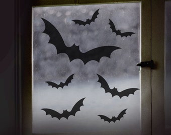 11 Halloween Black Bat Window Stickers, Halloween Party Decorations, Black Bat Decorations, Halloween Window Display