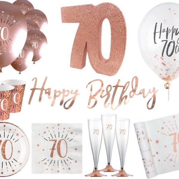 Rose Gold 70th Birthday Decorations, 70th Party Tableware, Rose Gold Birthday Decoration, Rose Gold Party Tableware