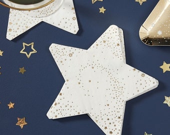 16 Gold Star Christmas Napkins, Gold Wedding Napkins, Gold Baby Shower, Girl's Birthday Party Napkins, Gold Party Decorations
