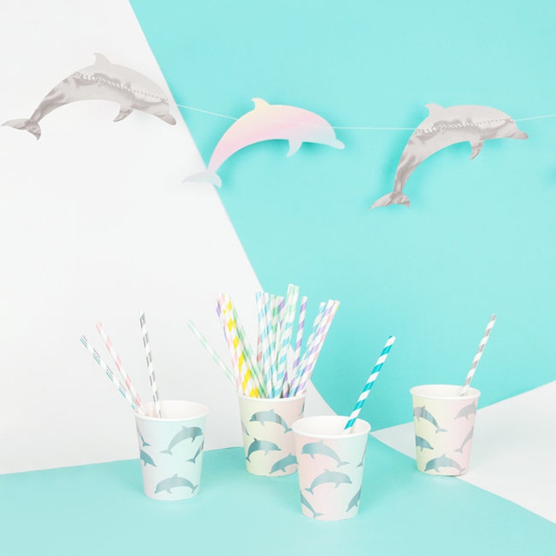 Dolphin Party Bunting Kid/'s Party Children/'s Party 1st Birthday Girls Pastel Rainbow Birthday Party Mermaid Birthday Party Decorations