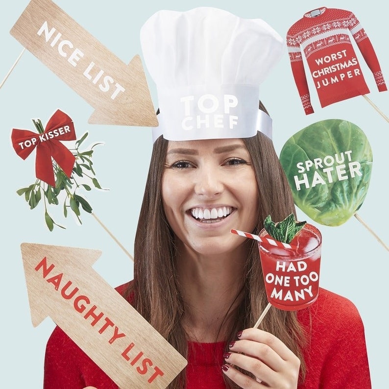Christmas Party Photo Props Photo Booth Props Christmas Selfie Kit 10Pk Seasonal Holiday Selfie Kit Christmas Photo Props