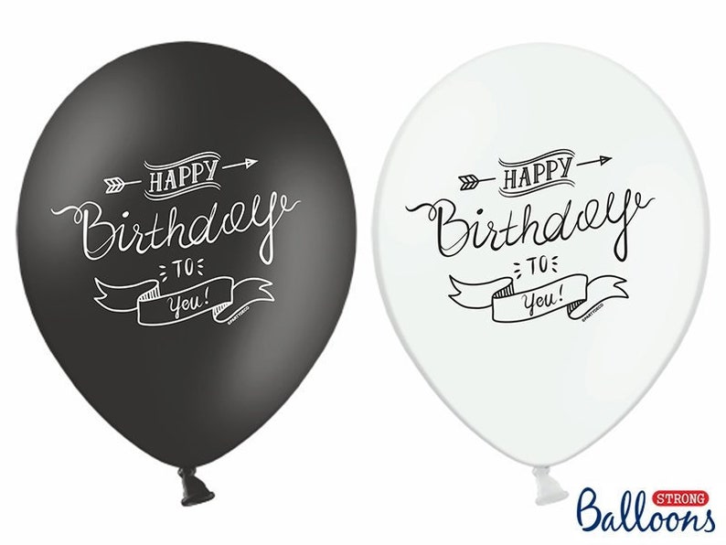 10 Happy Birthday Balloons Black and White Party Balloons Etsy