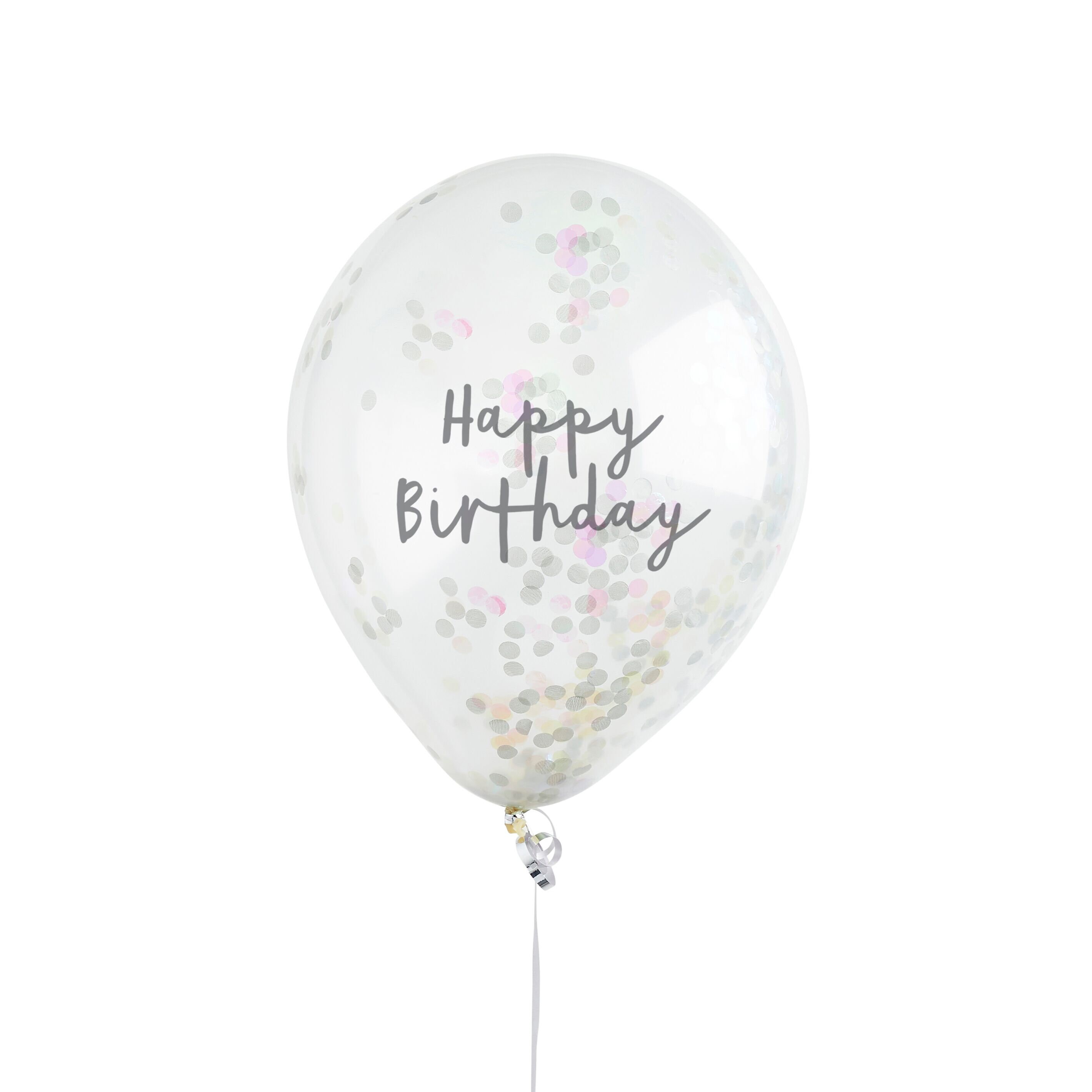 5 Silver Happy Birthday Confetti Balloons Iridescent Silver Etsy UK