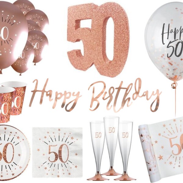 Rose Gold 50th Birthday Decorations, 50th Party Tableware, Rose Gold Birthday Decoration, Rose Gold Party Tableware