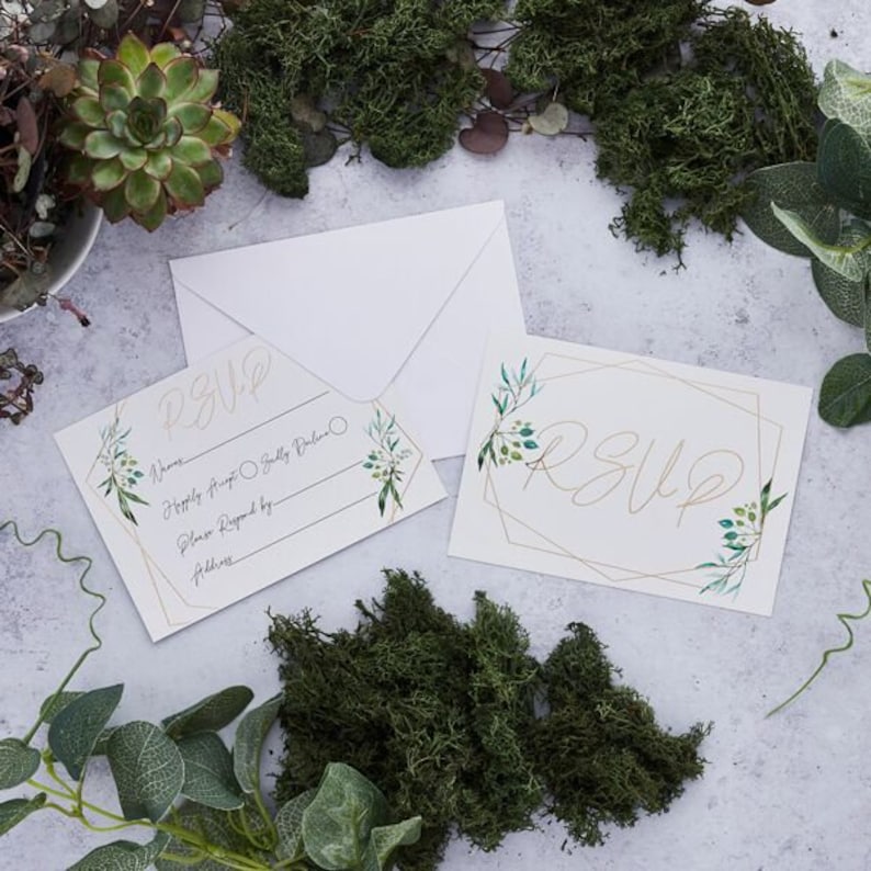 White Envelopes Gold Botanical RSVP Cards RSVP Cards 25 RSVP Wedding Cards Wedding Invitations