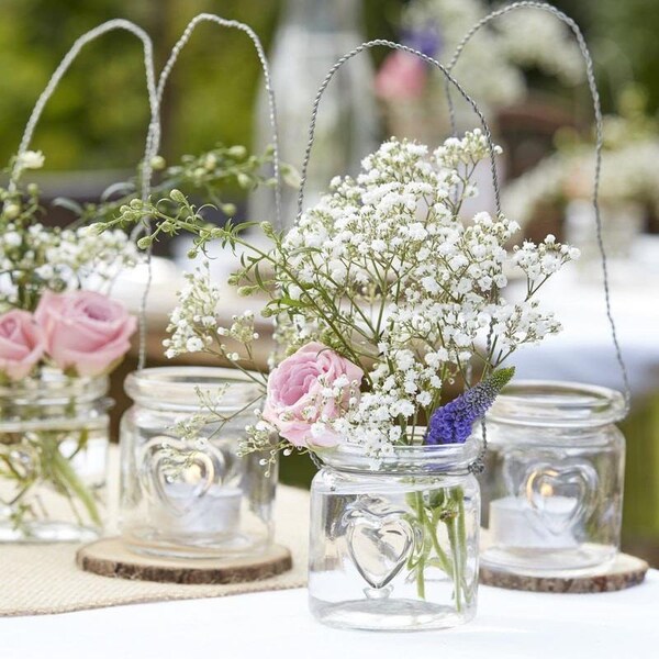 1 bougeoir en verre suspendu, décorations de mariage rustiques, bougeoirs, photophores, pot suspendu en verre