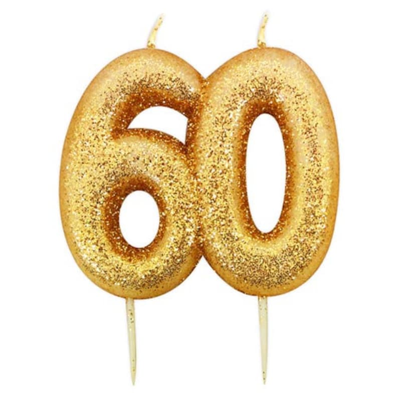 Number 60 Gold Glitter Candle, 60th Birthday Gold Candle, Birthday Cake Candle, Gold Decorations, 60th Wedding Anniversary Party image 1