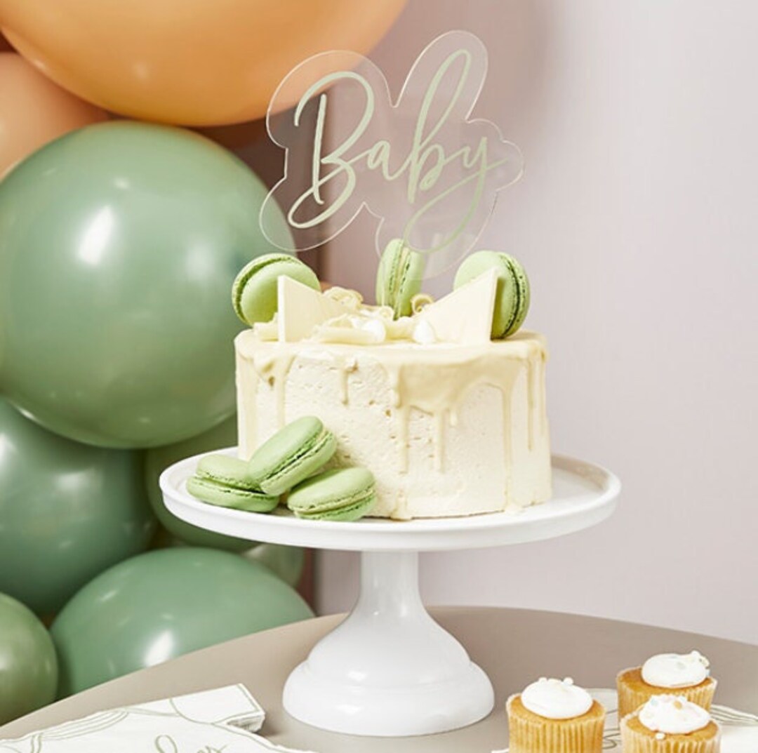 Sage Green Baby Acrylic Cake Topper, Baby Shower Decorations, Baby