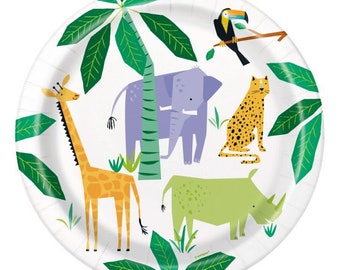 8 Wild Animals Safari Party Plates, Birthday Party Plates, Birthday Party Decorations, 1st Birthday Party Decorations, Safari Decorations