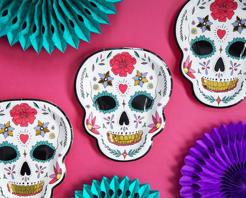Halloween Party Wedding Plates Birthday Party Dia De Los Muertos 6 Sugar Skull Party Plates Kid/'s Party Decorations Children/'s Party