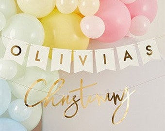 Personalised Gold Christening Party Banner, Gold Christening Decorations,