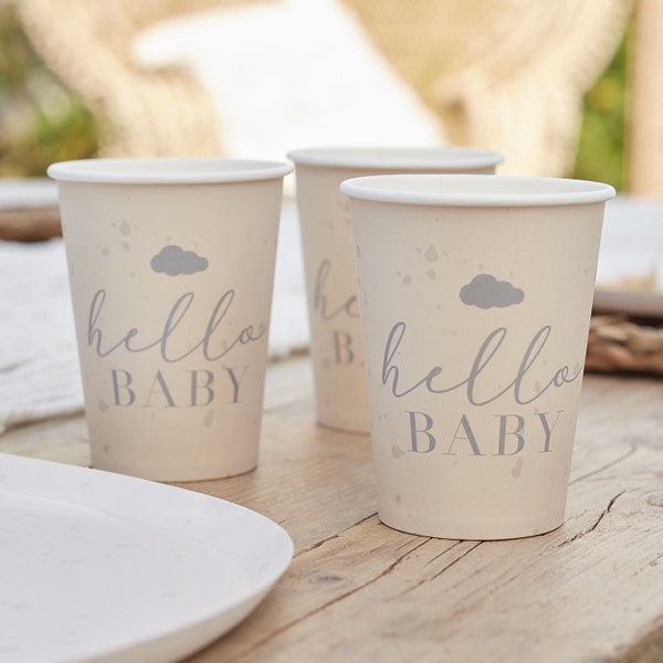 Neutrale Baby-Dusche-Tassen, Hallo Baby-Dusche-Party-Dekorationen, Neutrales Baby-Dusche-Party-Geschirr, neues Baby, Neuankömmling, Geschlecht offenbaren