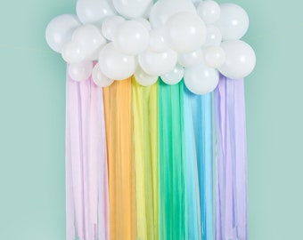 Rainbow Cloud Pastel Party Backdrop, Party Decorations, Birthday Party Decorations, Cloud Balloon Rainbow Streamer Backdrop