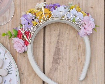 Floral Bride To Be Hen Party Headband, Bridal Shower Headband, Bachelorette Party, Bridal Shower Party, Hen Do Party, Bride to Be Keepsake