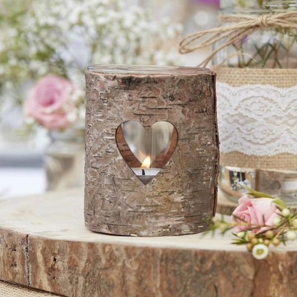 Support de lumière de thé de coeur en bois de mariage rustique, décorations de mariage rustiques, bougeoirs, photophores, décorations de lieu