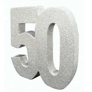 Silver Glitter 50th Birthday Party Table Decoration, Silver 50 Glitter Centrepiece, 50th Birthday Decorations, Anniversary Party Decorations