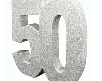 Silver Glitter 50th Birthday Party Table Decoration, Silver 50 Glitter Centrepiece, 50th Birthday Decorations, Anniversary Party Decorations