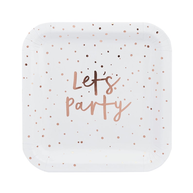 10 Rose Gold Lets Party Plates Rose Gold Wedding Plates Rose Etsy