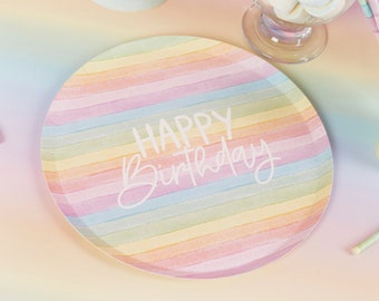 8 Pastel Rainbow Party Plates, Birthday Party Plates, Pastel Party Decorations, Rainbow Party Decorations, Pastel Party Plates, Paper Plates