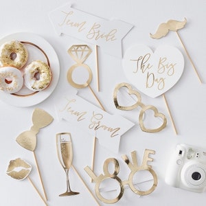 10 Gold Wedding Photo Props, Gold Wedding Party, Photo Booth Props, Gold Wedding Decor, Wedding Reception Party Accessories