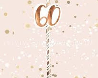 6 Rose Gold 60th Birthday Straws, Rose Gold Birthday, Paper Straws, Party Straws, Rose Gold Straws, Party Tableware, Birthday Party Straws