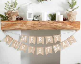 Merry Christmas Hessian Burlap Bunting, Rustic Christmas Garland, Farmhouse Christmas, Holiday Decor, Holiday Decoration, Christmas Decor,