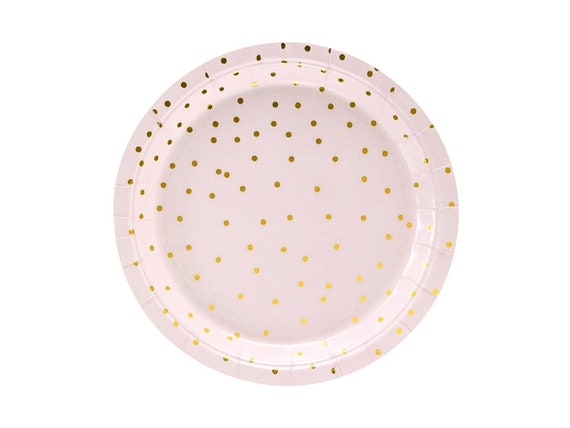 Wedding Party Plates Engagement Party Birthday Decorations Birthday Party Plates 6 Light Pink Gold Dot Party Plates Anniversary Party