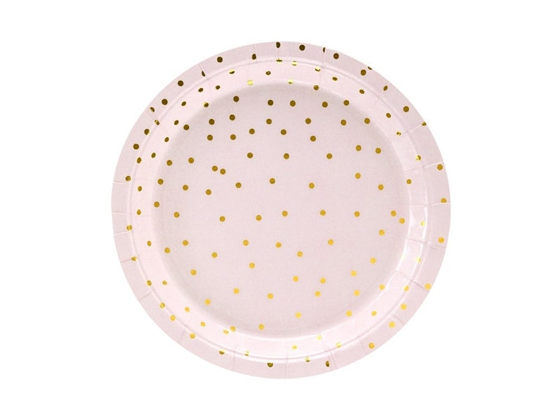 Wedding Party Plates Engagement Party Birthday Decorations Birthday Party Plates 6 Light Pink Gold Dot Party Plates Anniversary Party