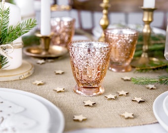 Rose Gold Glass Tea Light Holder, Christmas Candle Holder, Rustic Wedding Decorations, Candle Holders, Tealight Holders, Venue Decorations