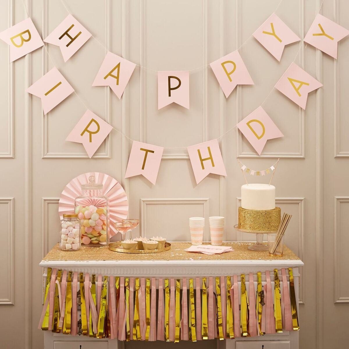 Happy Birthday Pink and Gold Bunting Happy Birthday Pink - Etsy New Zealand