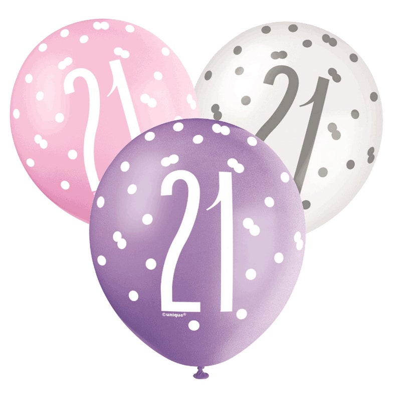 Birthday Party Balloons 6 Pink Purple 21st Birthday Balloons Twentyfirst Birthday Balloons Birthday Party Decorations Girls Birthday