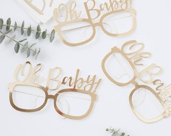 8 Baby Shower Photo Props, Gold Baby Shower Glasses, Gold Oh Baby Glasses, Girl Baby Shower, Boy Baby Shower, Neutral Baby Shower