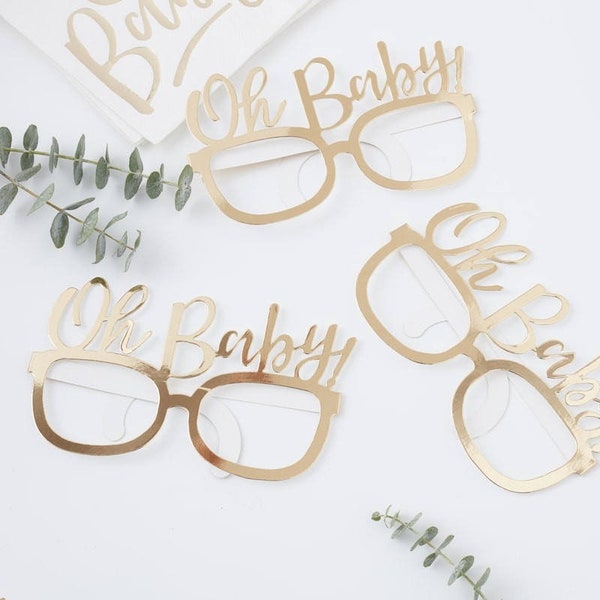 8 Baby Shower Photo Props, Gold Baby Shower Glasses, Gold Oh Baby Glasses, Girl Baby Shower, Boy Baby Shower, Neutral Baby Shower