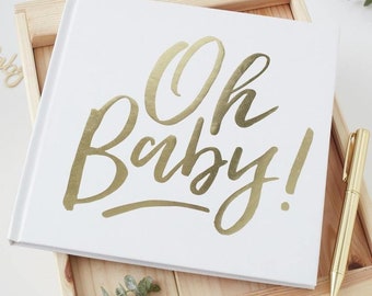 Baby Shower Guest Book, Gold and White Guest Book, Oh Baby Guestbook, Baby Shower Keepsake, Baby Shower Gift, Neutral Baby Shower, New Baby